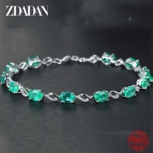 925 Sterling Silver and Emerald Green Cubic Zirconia Bracelet